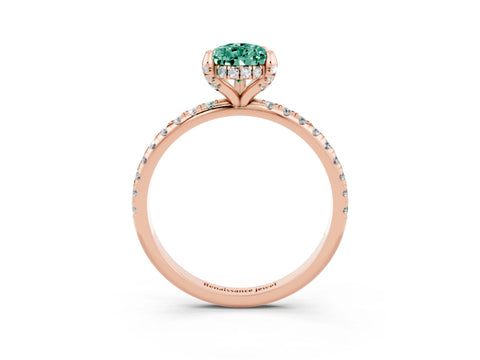 Rose gold Pear Cut Diamond Solitaire Ring with Four-Prong Setting and Pavé Band_15