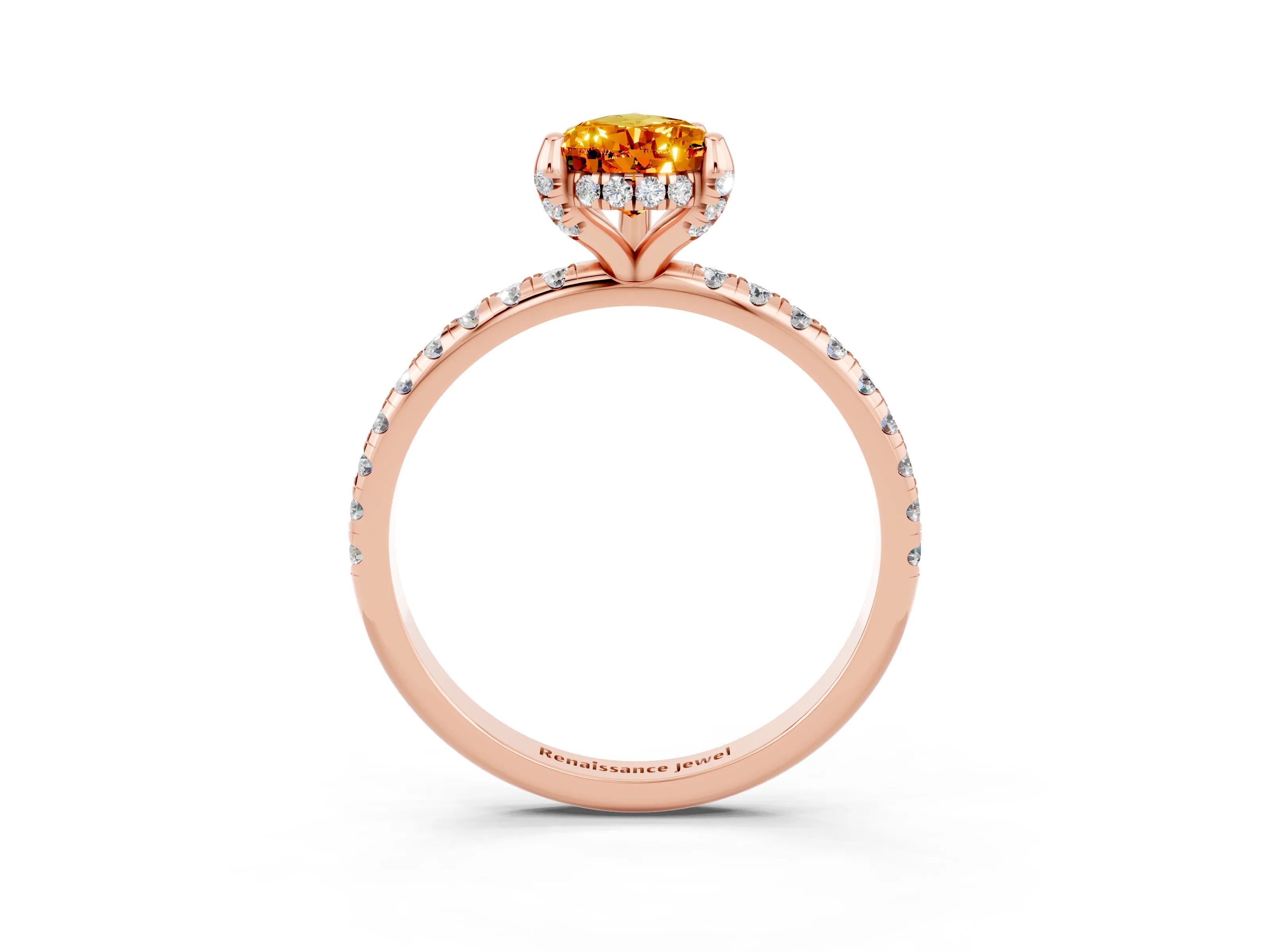 Rose gold Pear Cut Diamond Solitaire Ring with Four-Prong Setting and Pavé Band_15