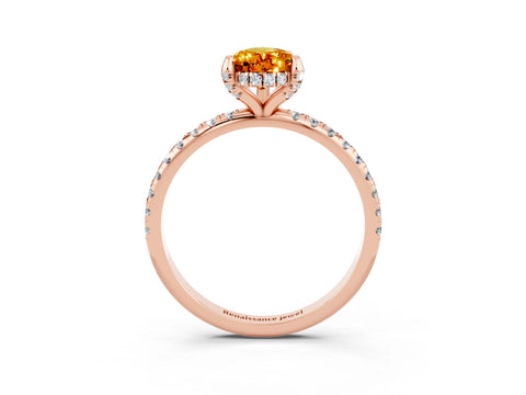 Rose gold Pear Cut Diamond Solitaire Ring with Four-Prong Setting and Pavé Band_15