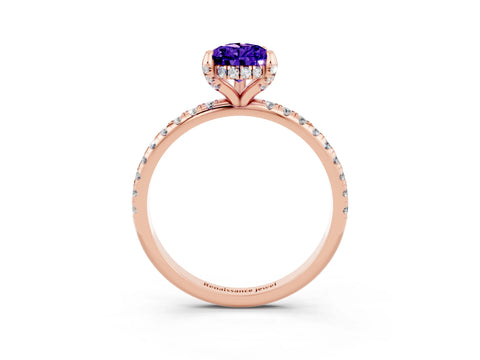 Rose gold Pear Cut Diamond Solitaire Ring with Four-Prong Setting and Pavé Band_15
