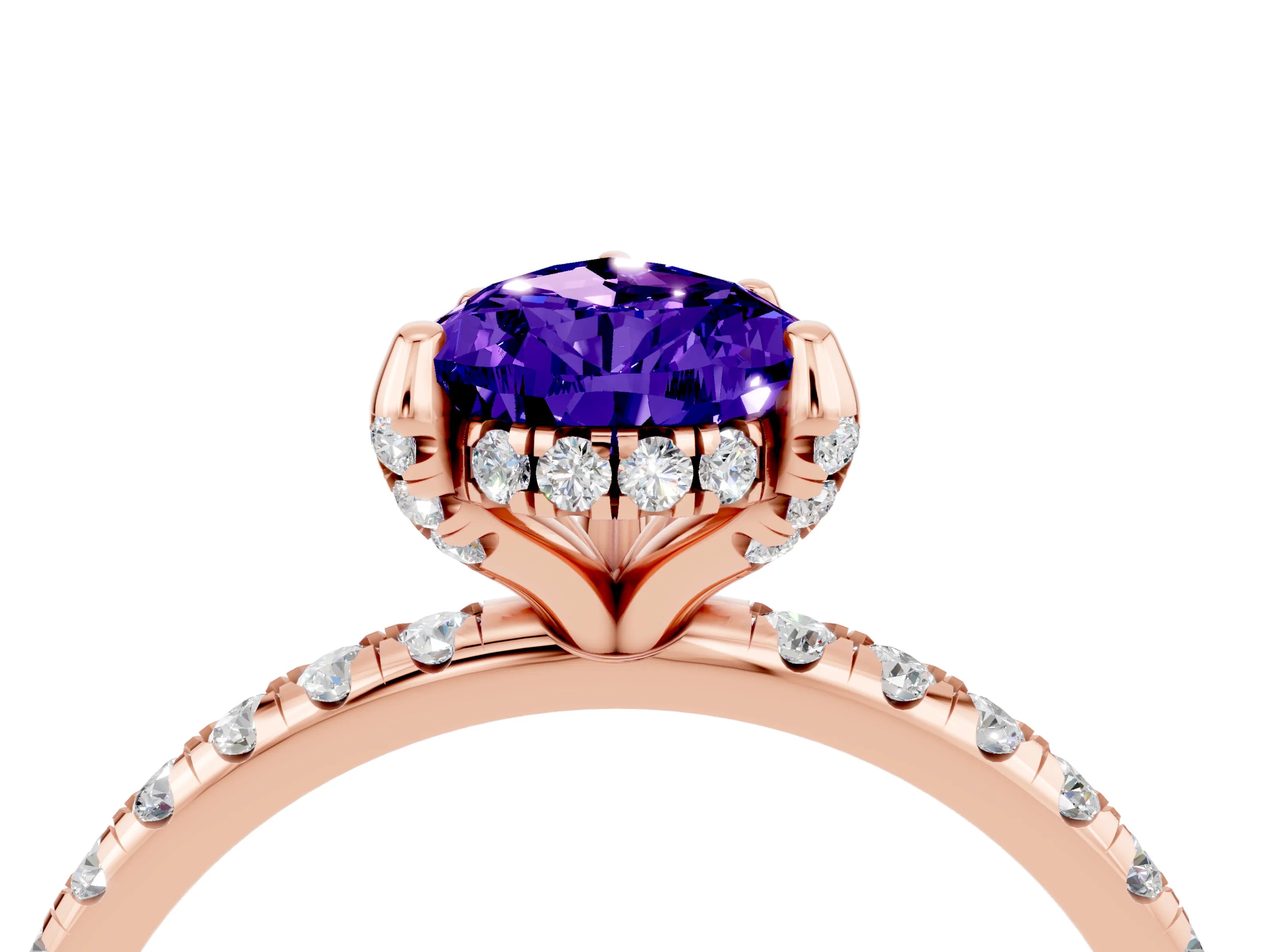 Rose gold Pear Cut Diamond Solitaire Ring with Four-Prong Setting and Pavé Band_16