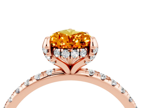 Rose gold Pear Cut Diamond Solitaire Ring with Four-Prong Setting and Pavé Band_16