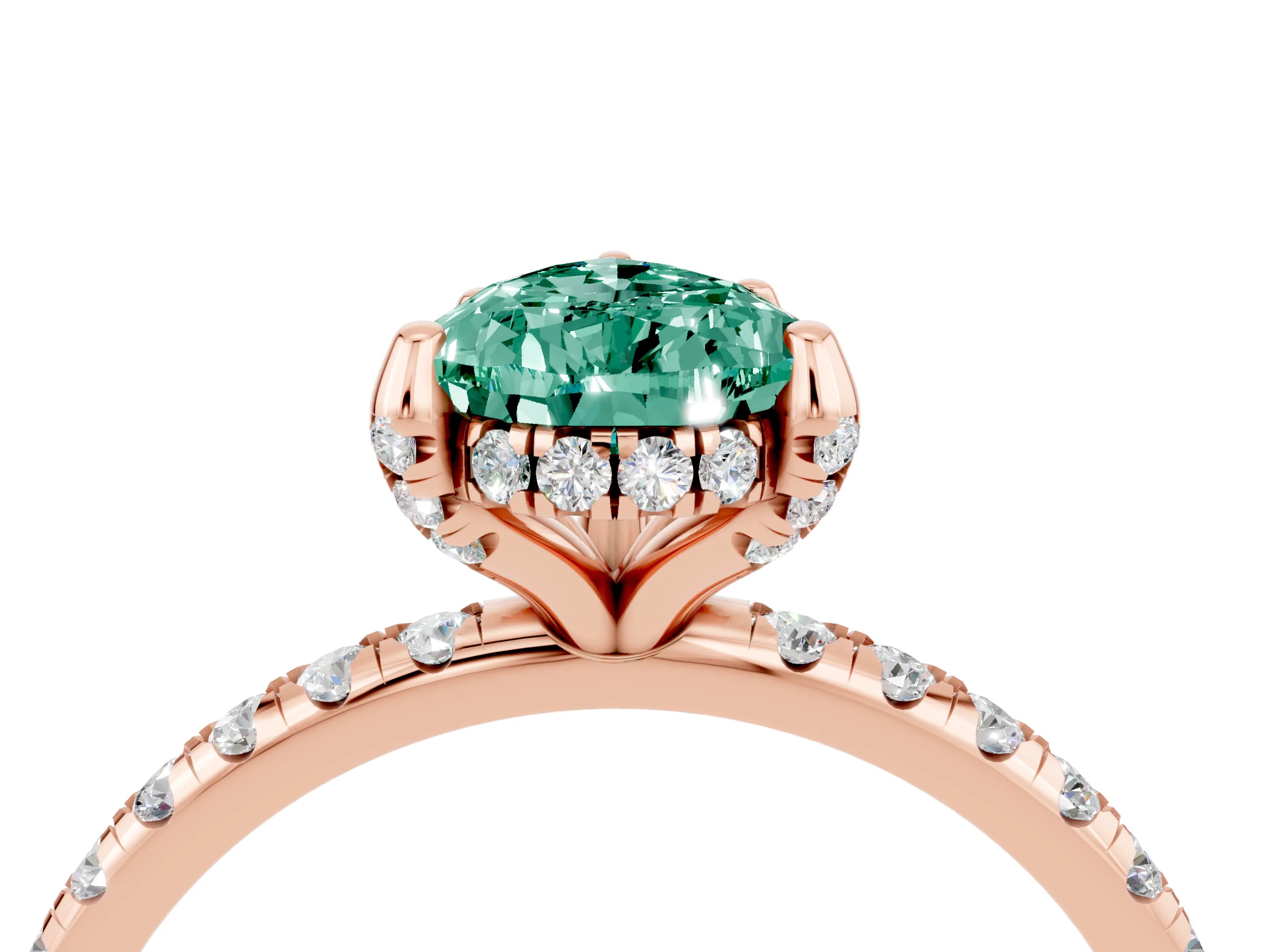 Rose gold Pear Cut Diamond Solitaire Ring with Four-Prong Setting and Pavé Band_16