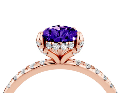 Rose gold Pear Cut Diamond Solitaire Ring with Four-Prong Setting and Pavé Band_16