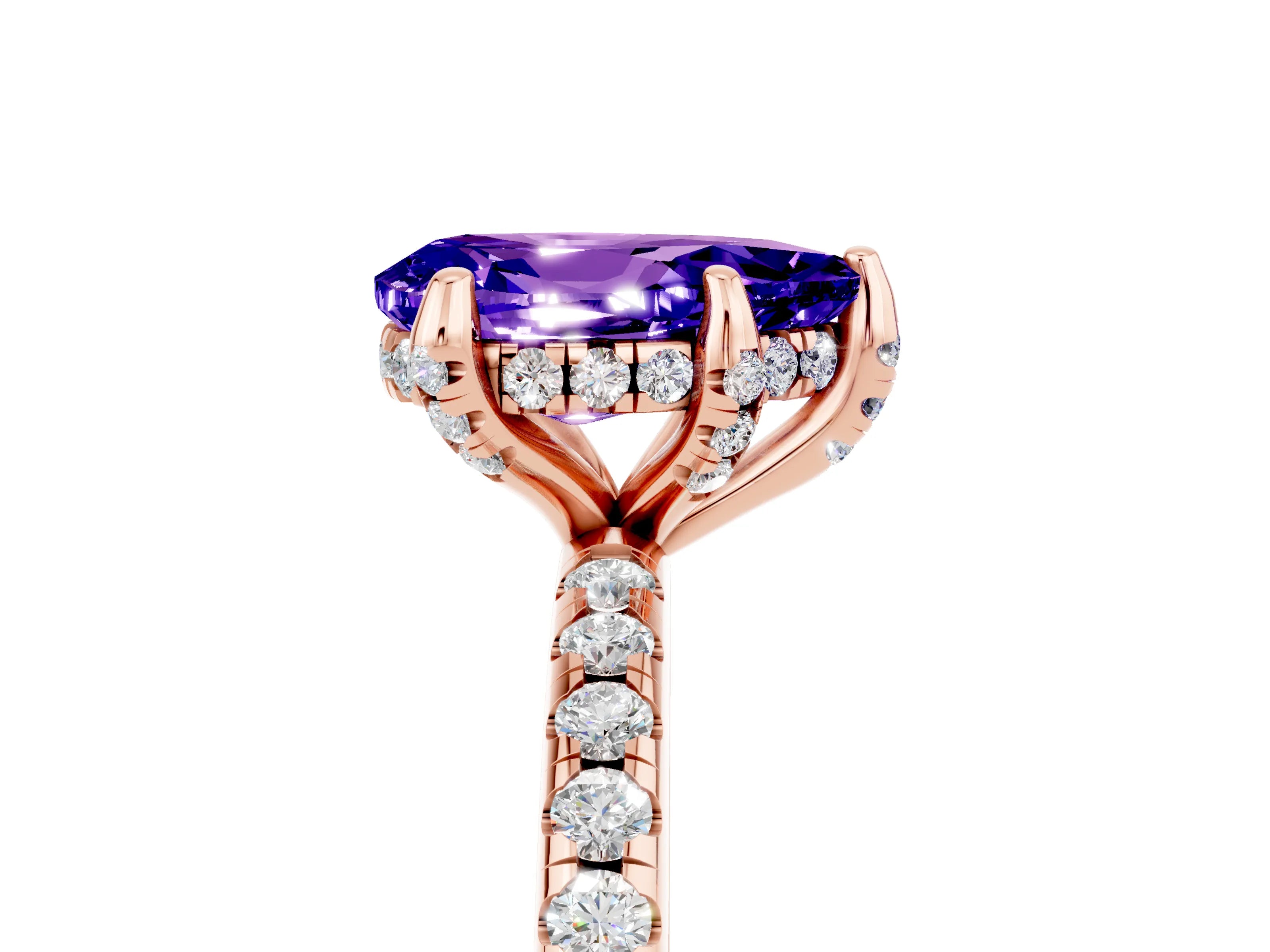 Rose gold Pear Cut Diamond Solitaire Ring with Four-Prong Setting and Pavé Band_17