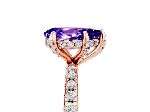 Rose gold Pear Cut Diamond Solitaire Ring with Four-Prong Setting and Pavé Band_17