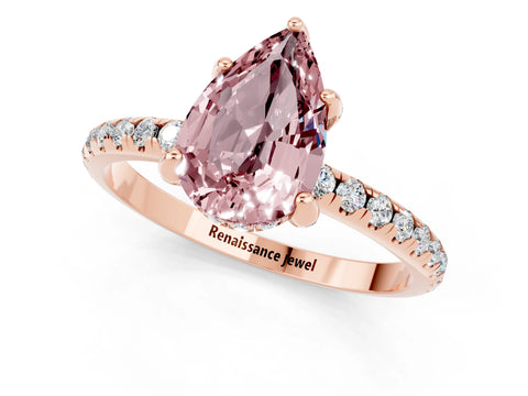 Rose gold Pear Cut Diamond Solitaire Ring with Four-Prong Setting and Pavé Band_1