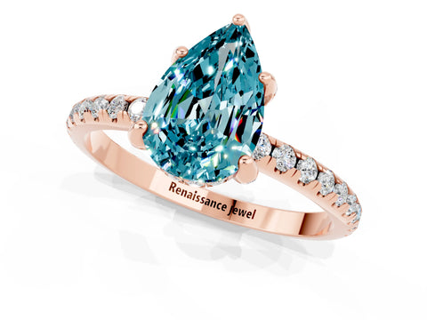 Rose gold Pear Cut Diamond Solitaire Ring with Four-Prong Setting and Pavé Band_1