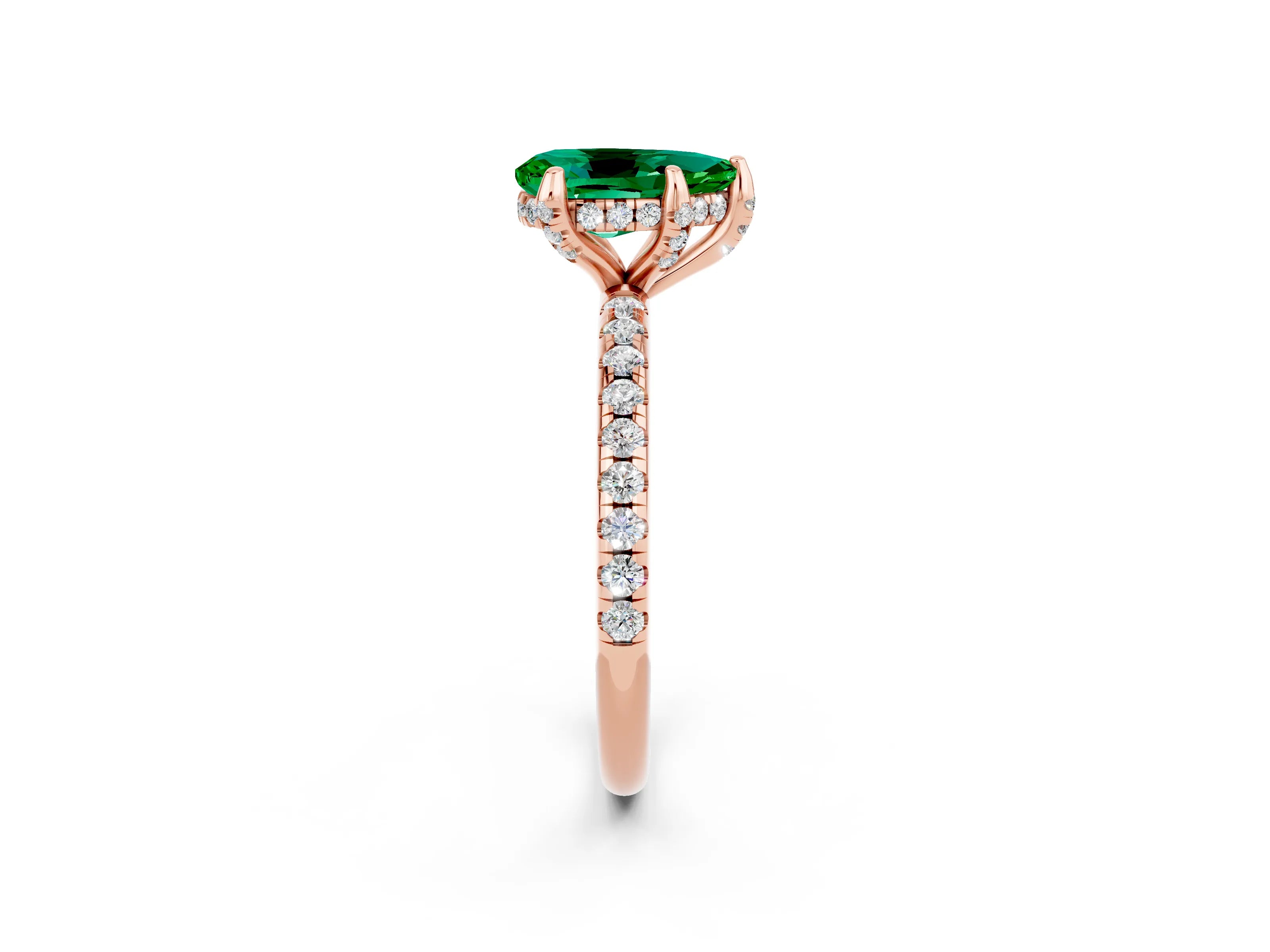 Rose gold Pear Cut Diamond Solitaire Ring with Four-Prong Setting and Pavé Band_2