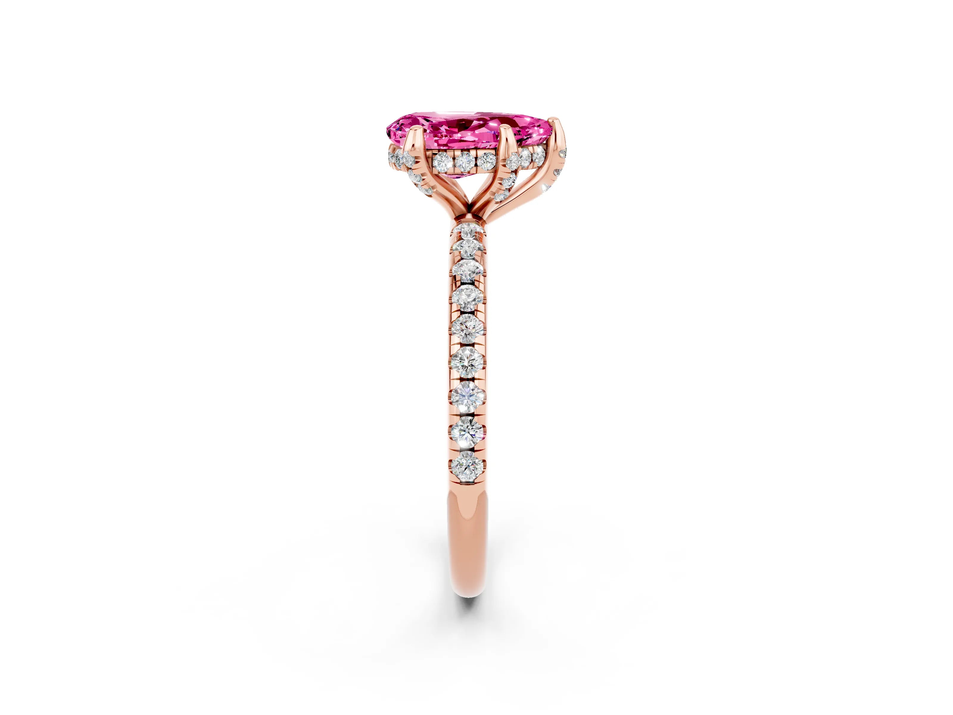 Rose gold Pear Cut Diamond Solitaire Ring with Four-Prong Setting and Pavé Band_2