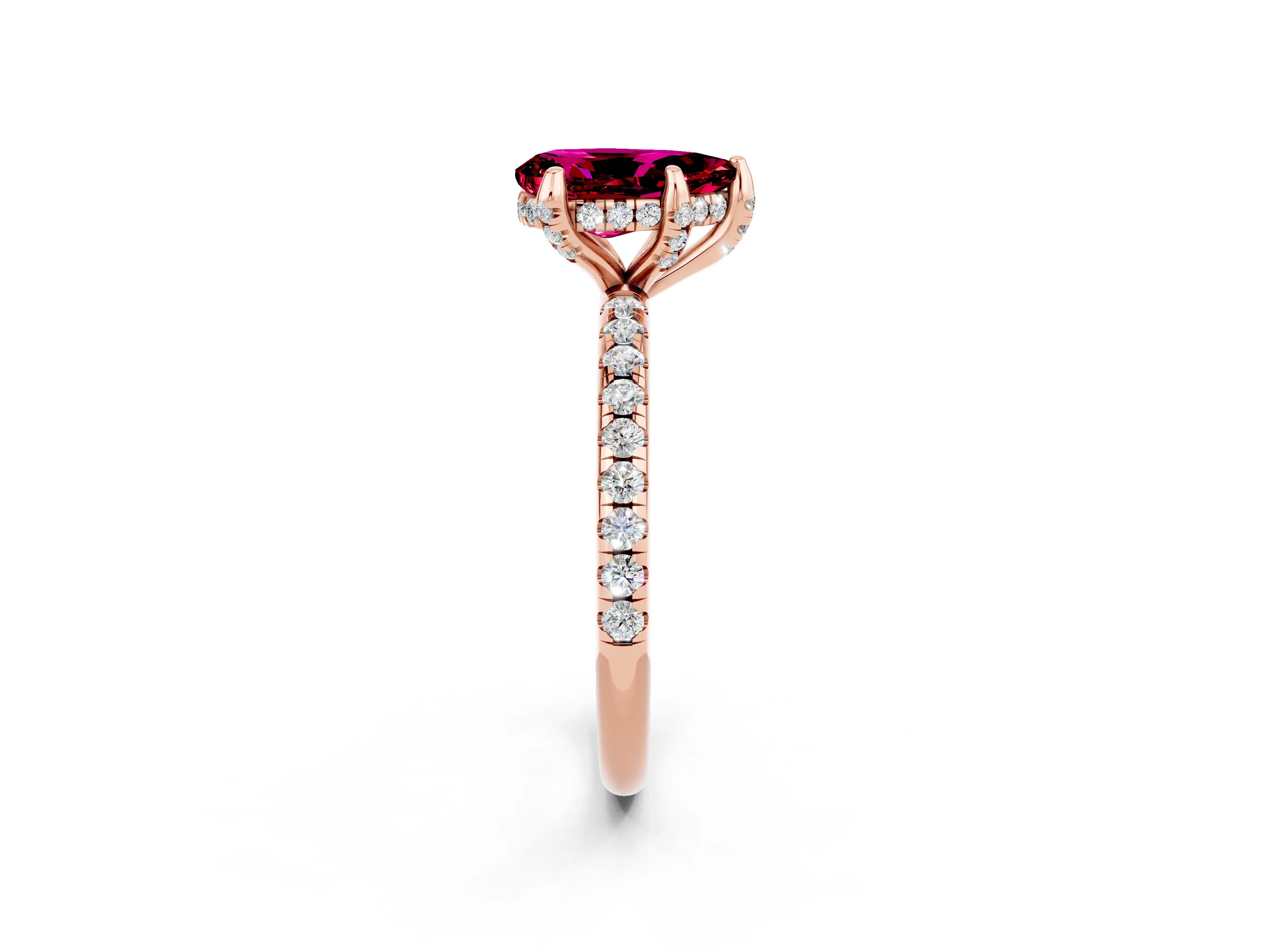 Rose gold Pear Cut Diamond Solitaire Ring with Four-Prong Setting and Pavé Band_2