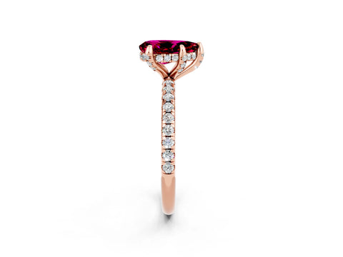 Rose gold Pear Cut Diamond Solitaire Ring with Four-Prong Setting and Pavé Band_2