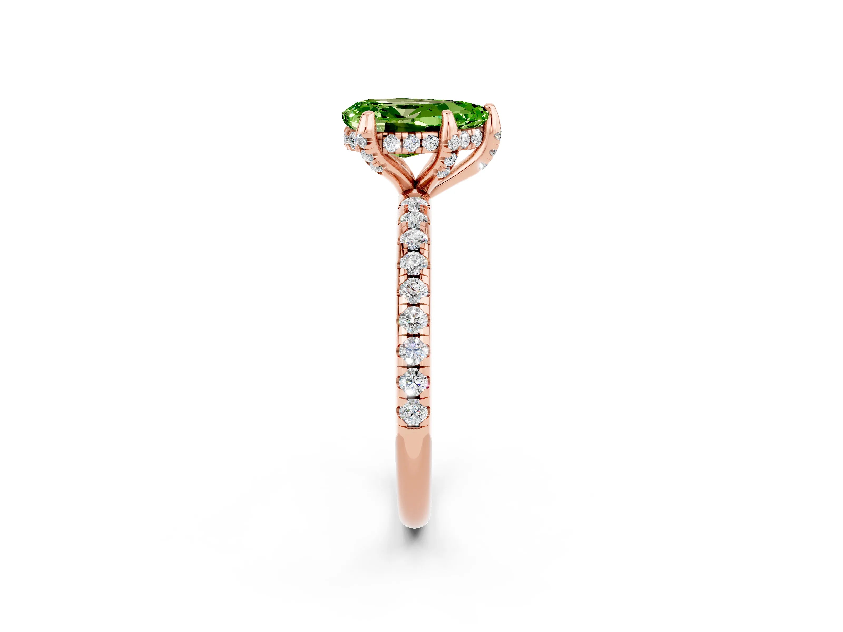 Rose gold Pear Cut Diamond Solitaire Ring with Four-Prong Setting and Pavé Band_2