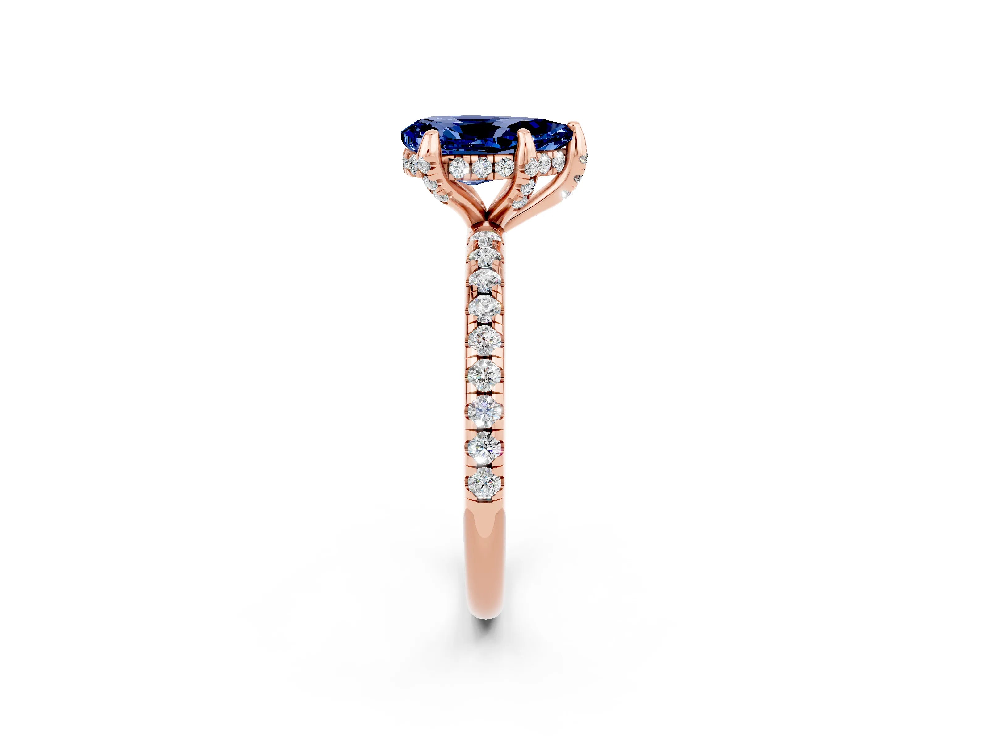 Rose gold Pear Cut Diamond Solitaire Ring with Four-Prong Setting and Pavé Band_2