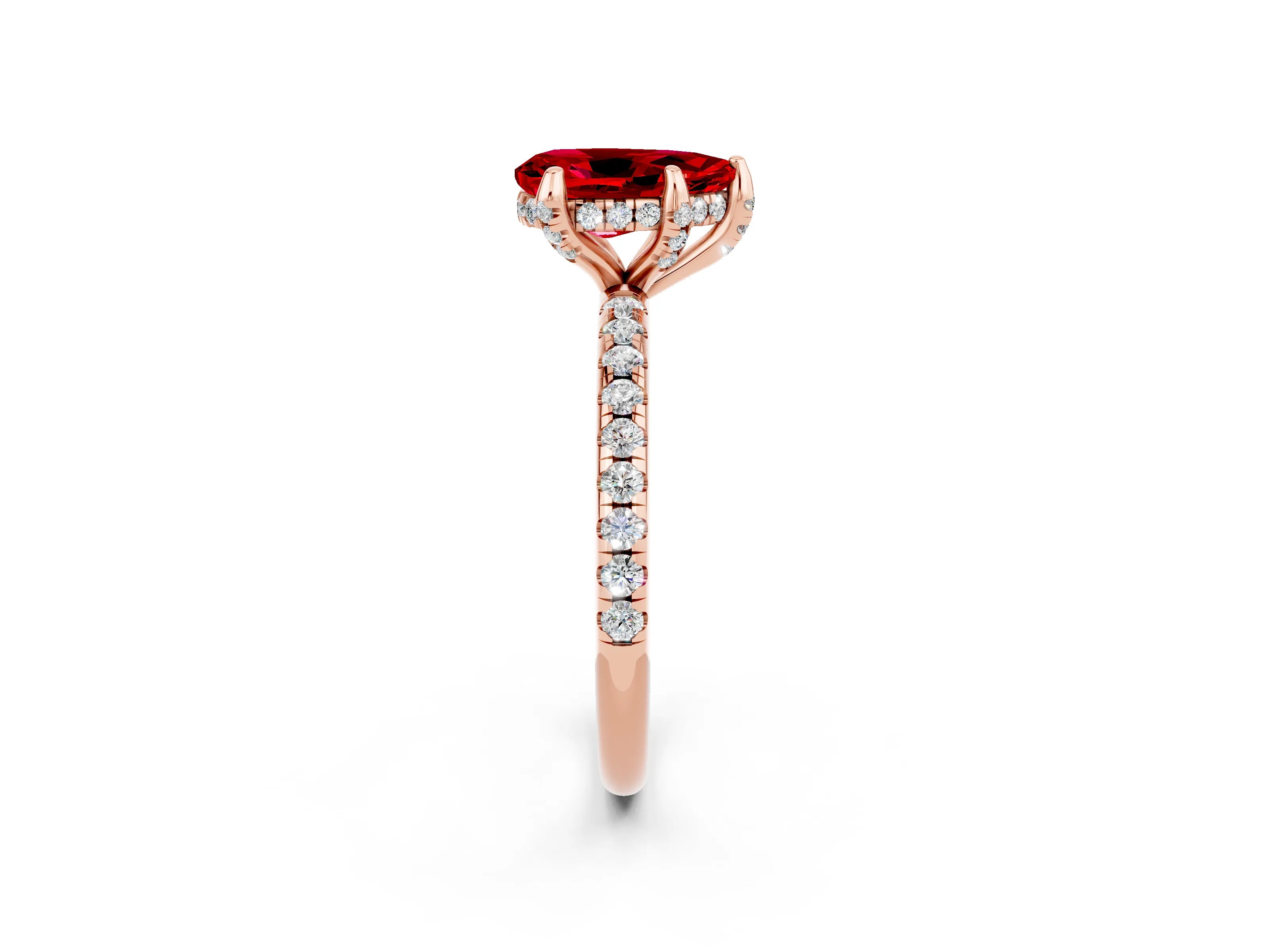 Rose gold Pear Cut Diamond Solitaire Ring with Four-Prong Setting and Pavé Band_2