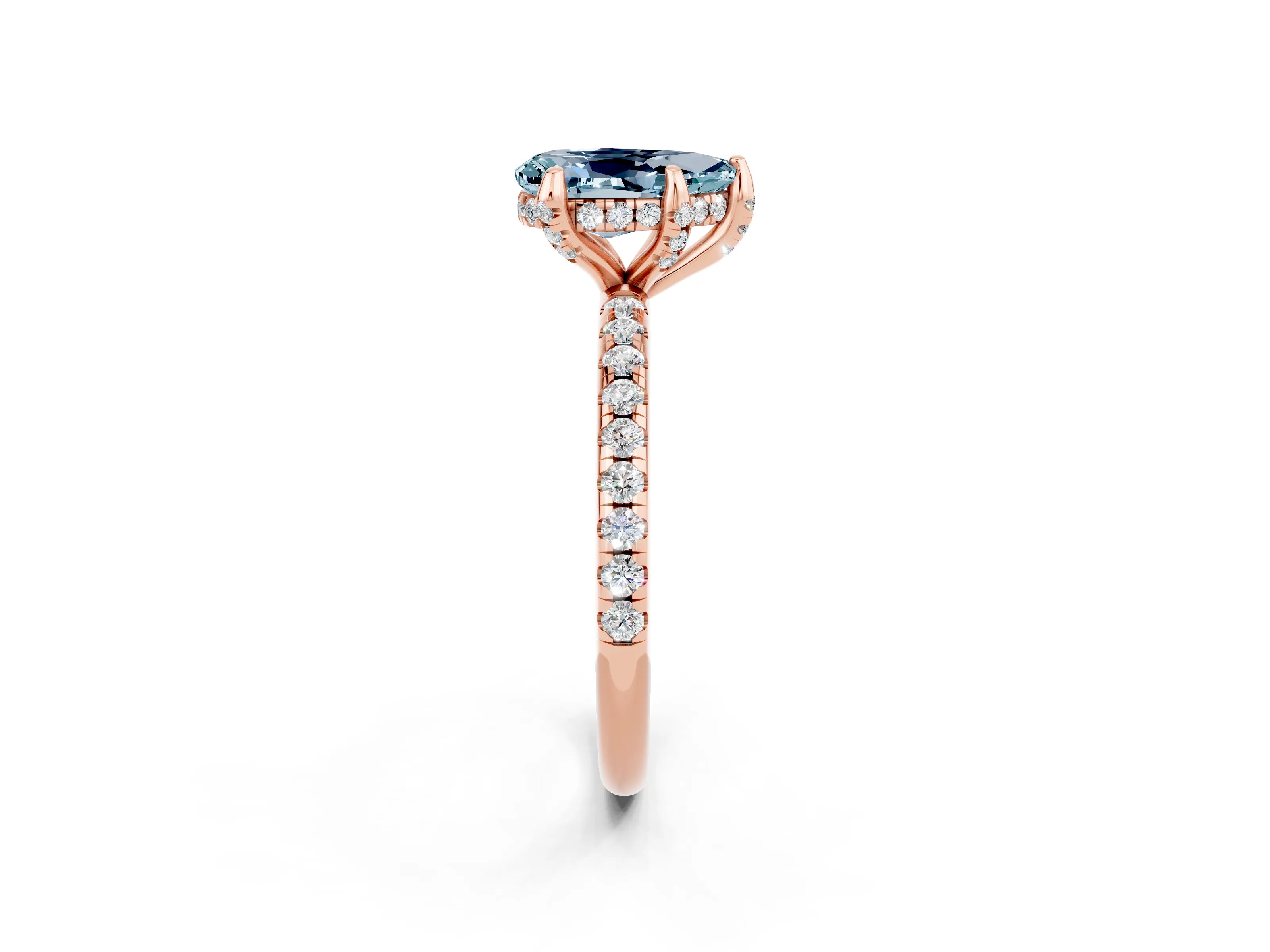 Rose gold Pear Cut Diamond Solitaire Ring with Four-Prong Setting and Pavé Band_2