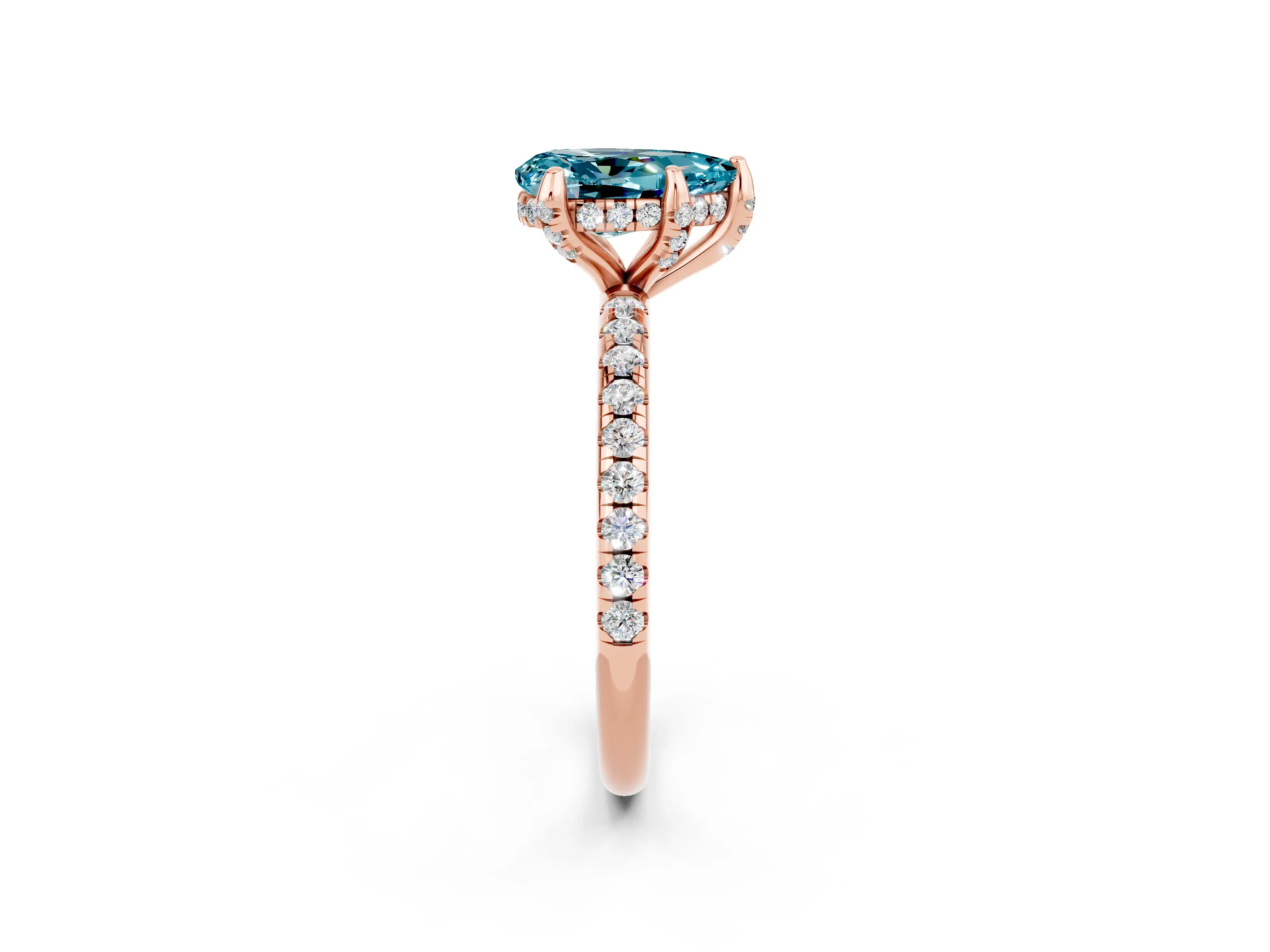 Rose gold Pear Cut Diamond Solitaire Ring with Four-Prong Setting and Pavé Band_2
