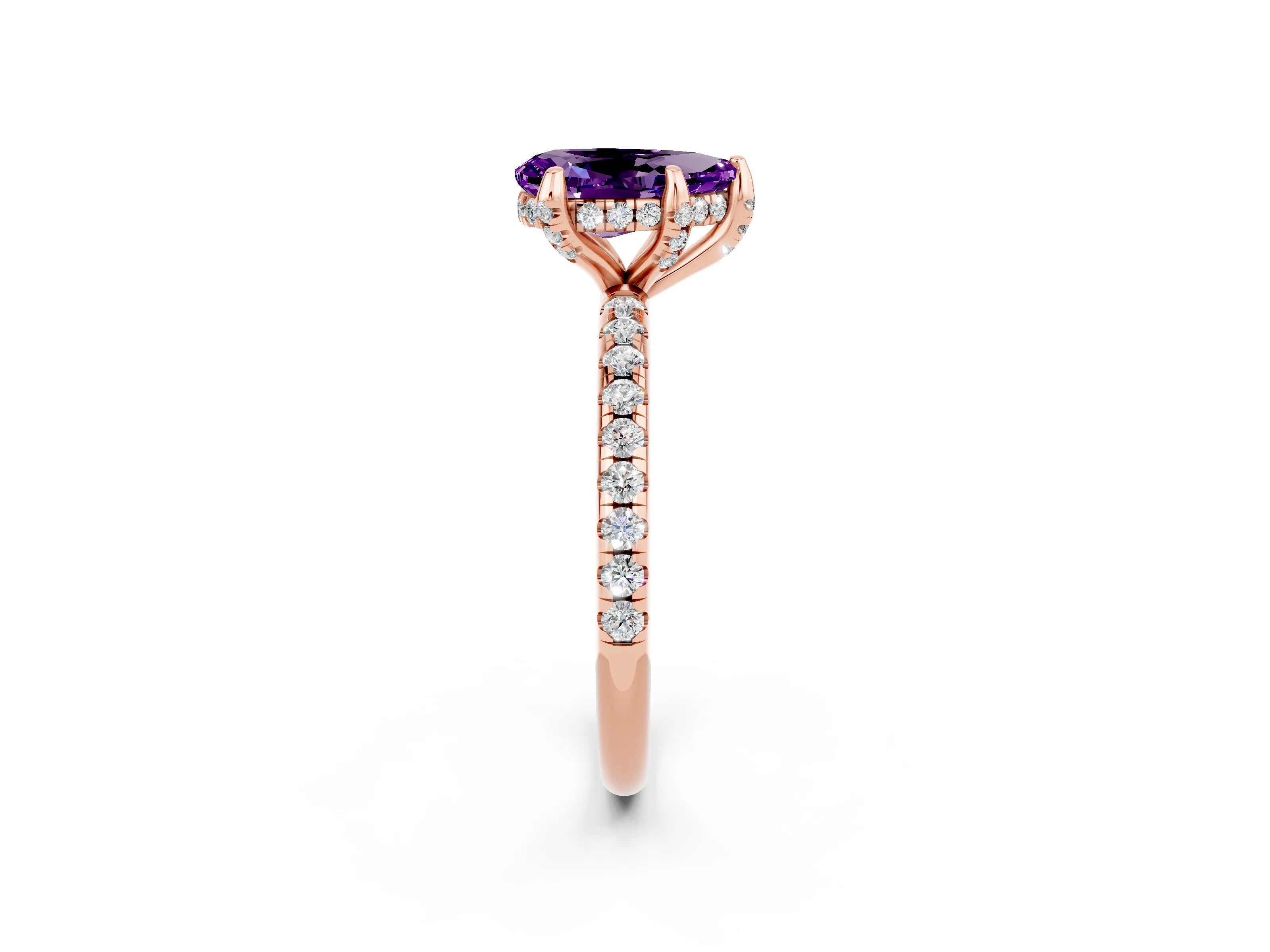 Rose gold Pear Cut Diamond Solitaire Ring with Four-Prong Setting and Pavé Band_2