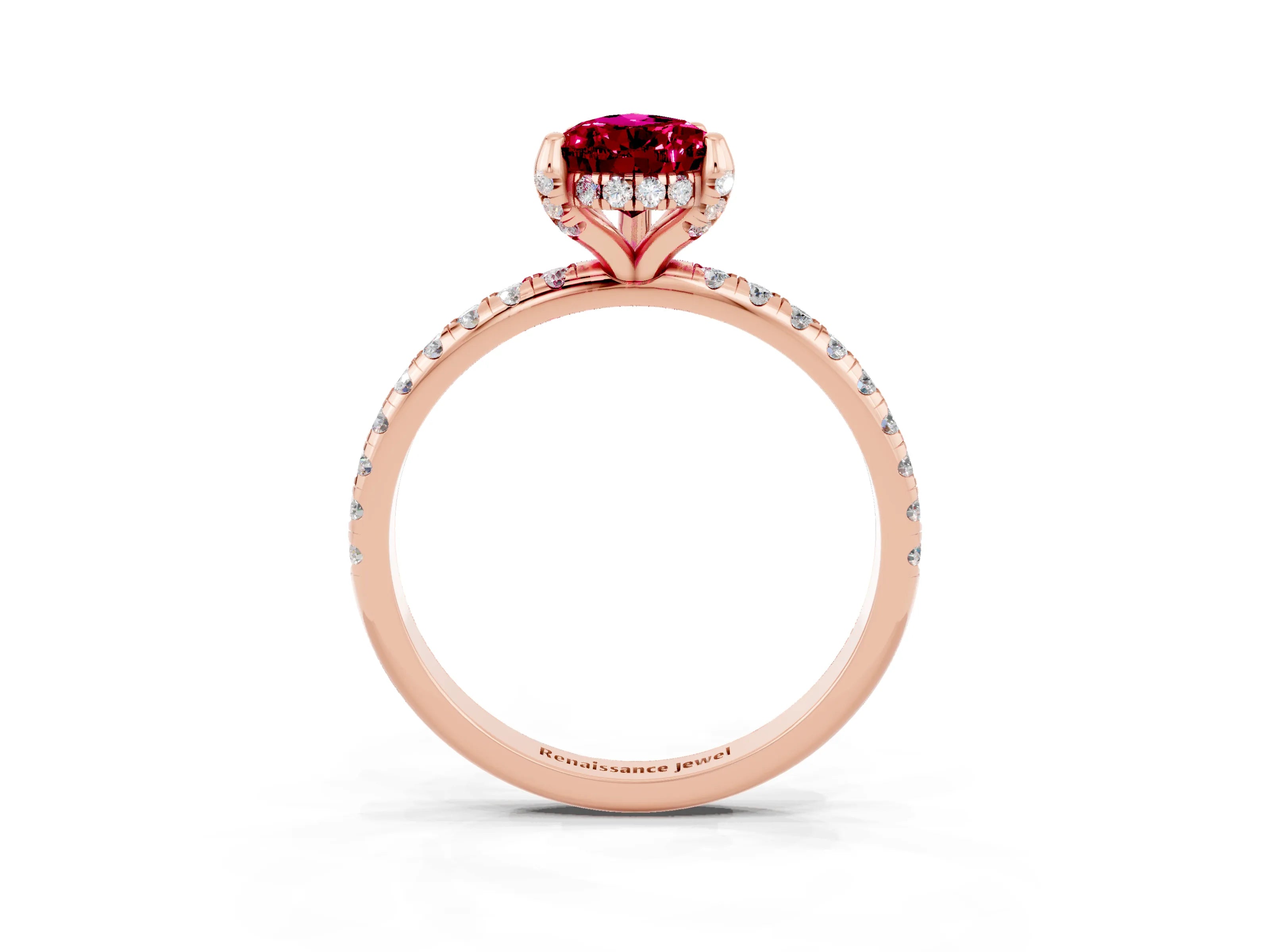 Rose gold Pear Cut Diamond Solitaire Ring with Four-Prong Setting and Pavé Band_3