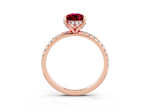 Rose gold Pear Cut Diamond Solitaire Ring with Four-Prong Setting and Pavé Band_3