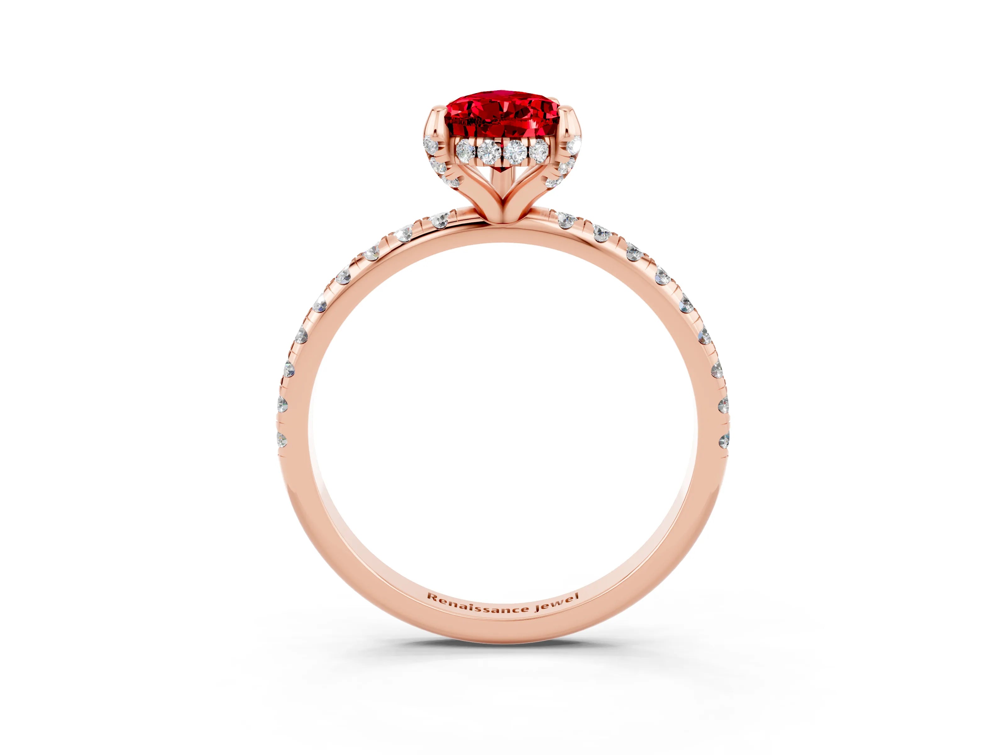 Rose gold Pear Cut Diamond Solitaire Ring with Four-Prong Setting and Pavé Band_3