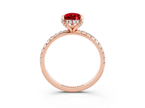 Rose gold Pear Cut Diamond Solitaire Ring with Four-Prong Setting and Pavé Band_3