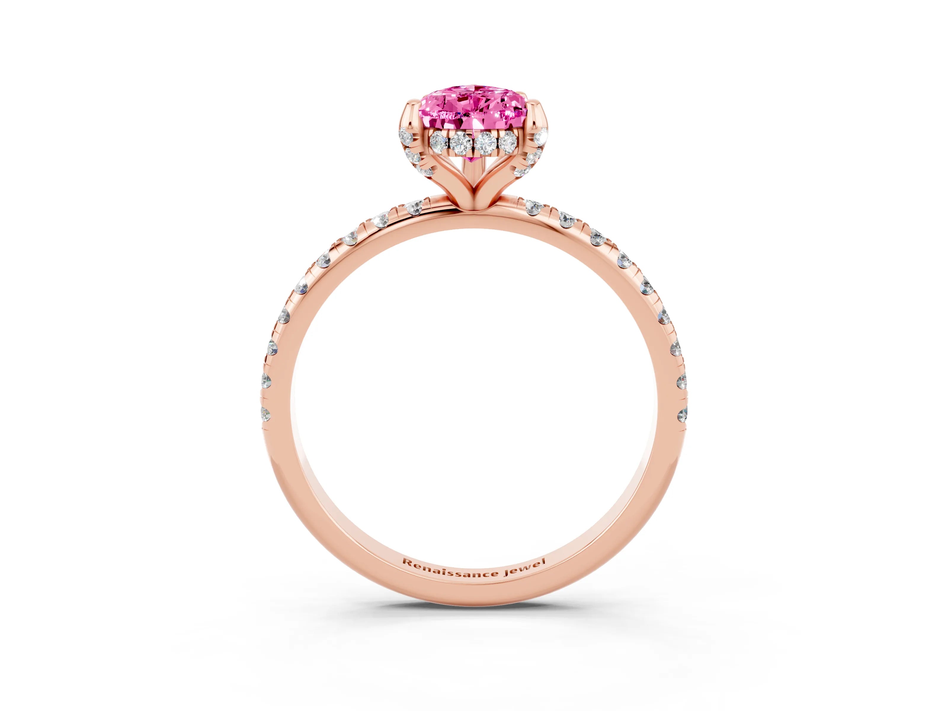 Rose gold Pear Cut Diamond Solitaire Ring with Four-Prong Setting and Pavé Band_3