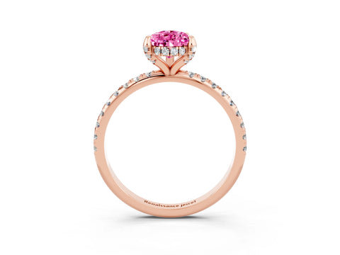 Rose gold Pear Cut Diamond Solitaire Ring with Four-Prong Setting and Pavé Band_3