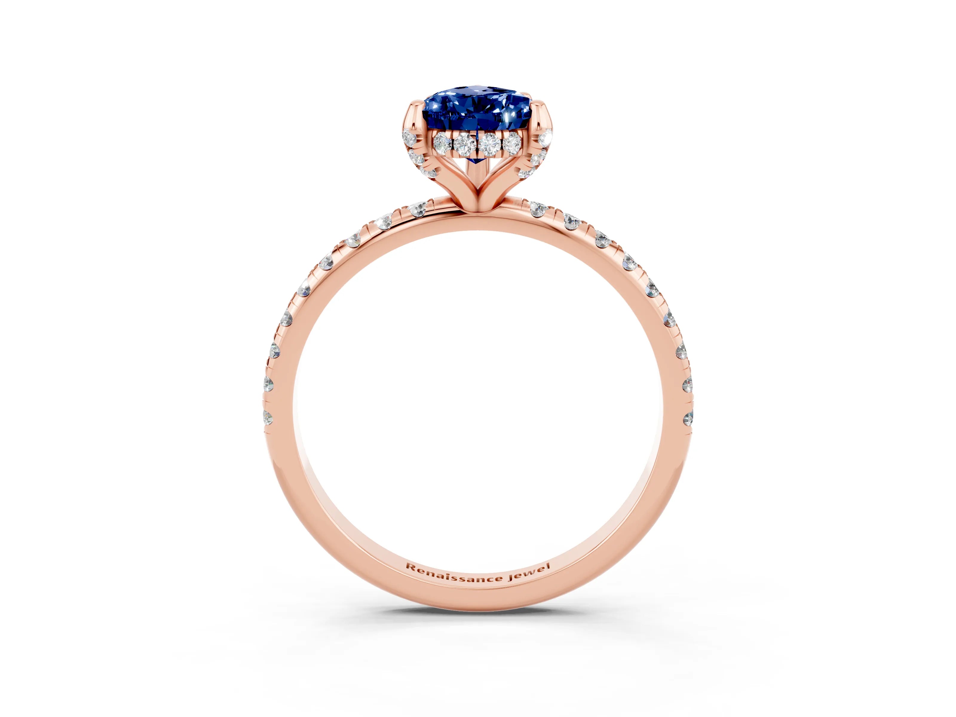 Rose gold Pear Cut Diamond Solitaire Ring with Four-Prong Setting and Pavé Band_3