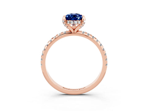 Rose gold Pear Cut Diamond Solitaire Ring with Four-Prong Setting and Pavé Band_3
