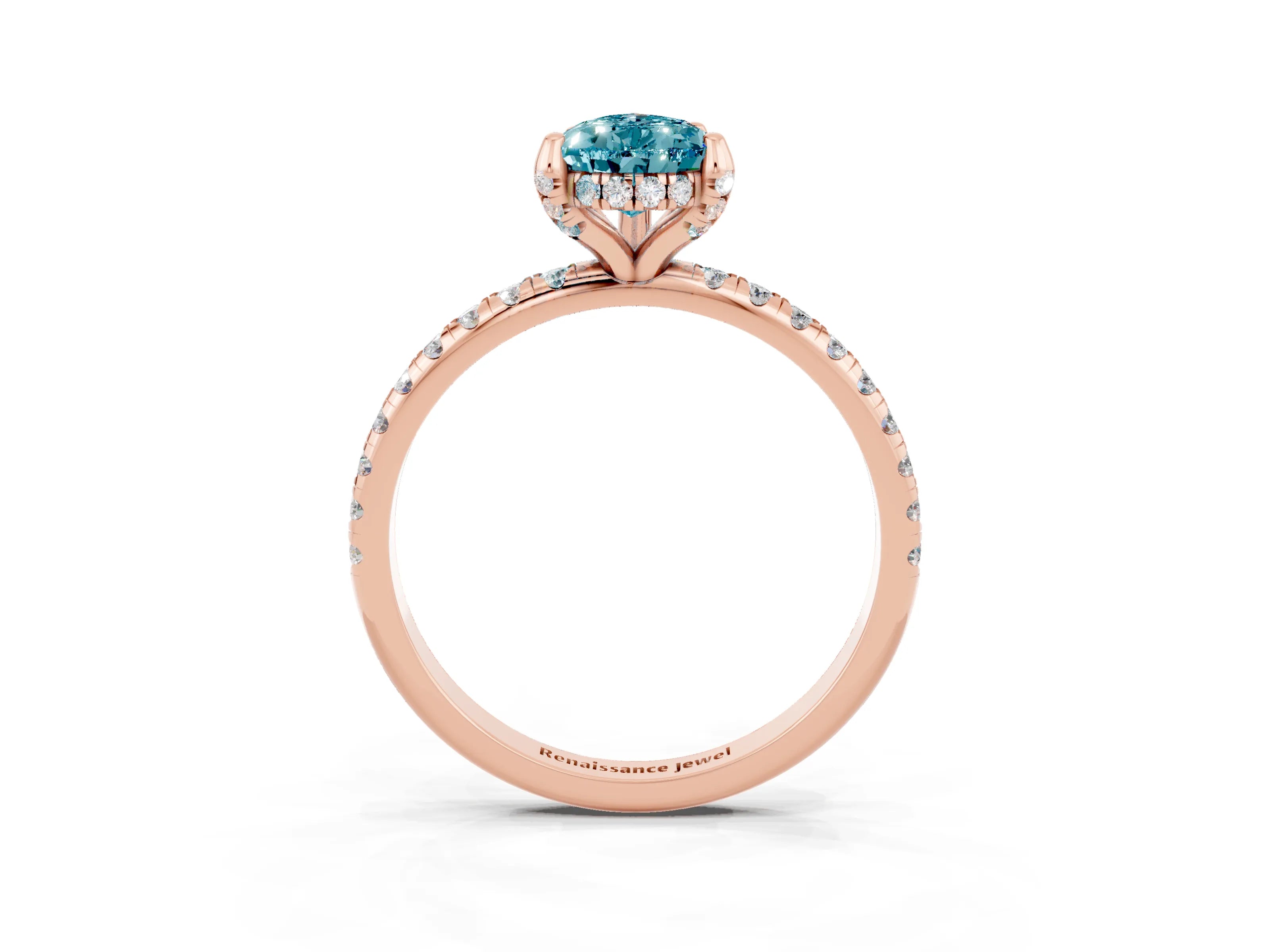 Rose gold Pear Cut Diamond Solitaire Ring with Four-Prong Setting and Pavé Band_3