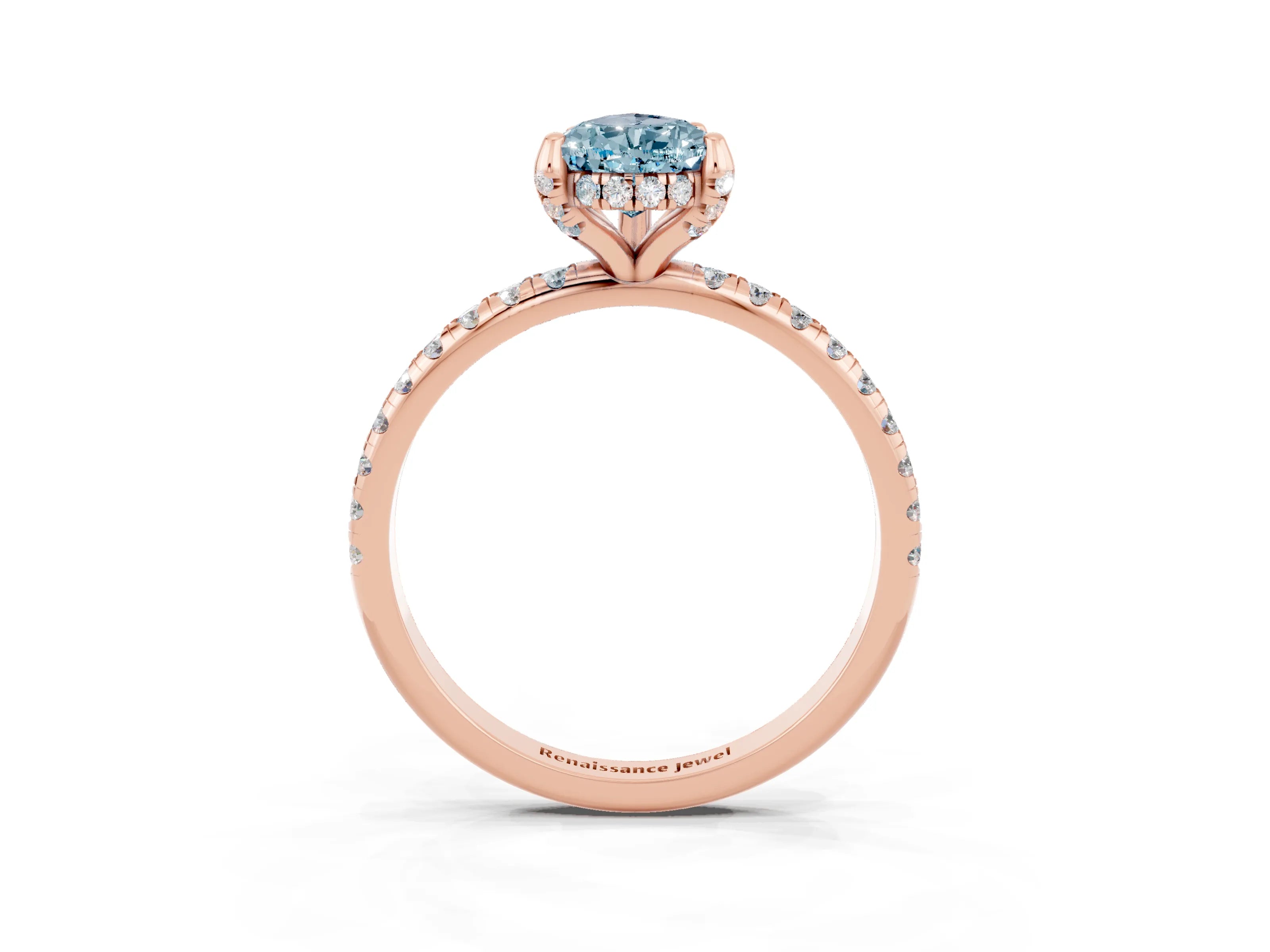 Rose gold Pear Cut Diamond Solitaire Ring with Four-Prong Setting and Pavé Band_3