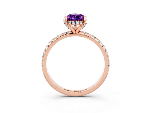Rose gold Pear Cut Diamond Solitaire Ring with Four-Prong Setting and Pavé Band_3