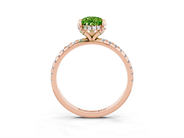 Rose gold Pear Cut Diamond Solitaire Ring with Four-Prong Setting and Pavé Band