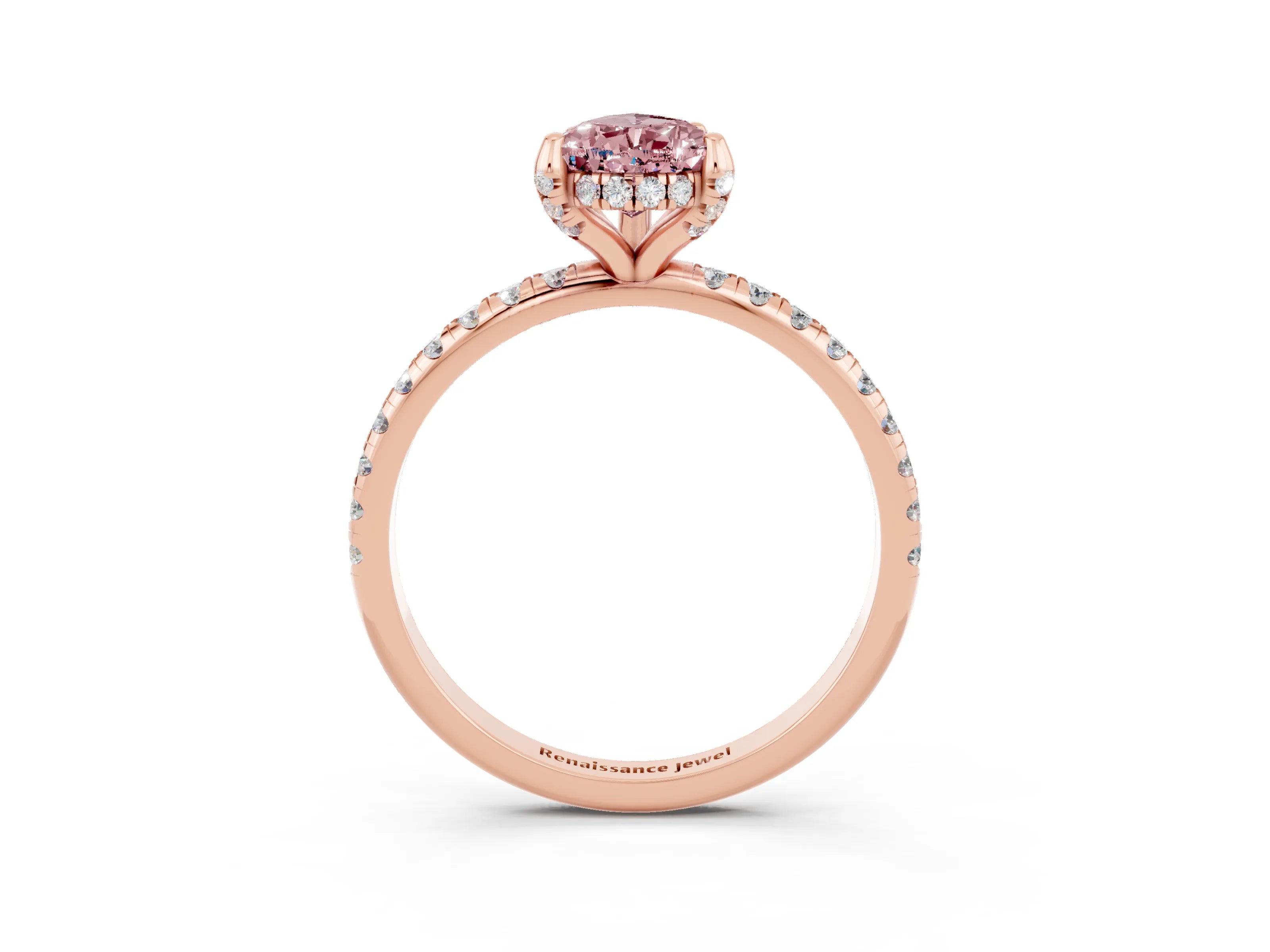 Rose gold Pear Cut Diamond Solitaire Ring with Four-Prong Setting and Pavé Band_3