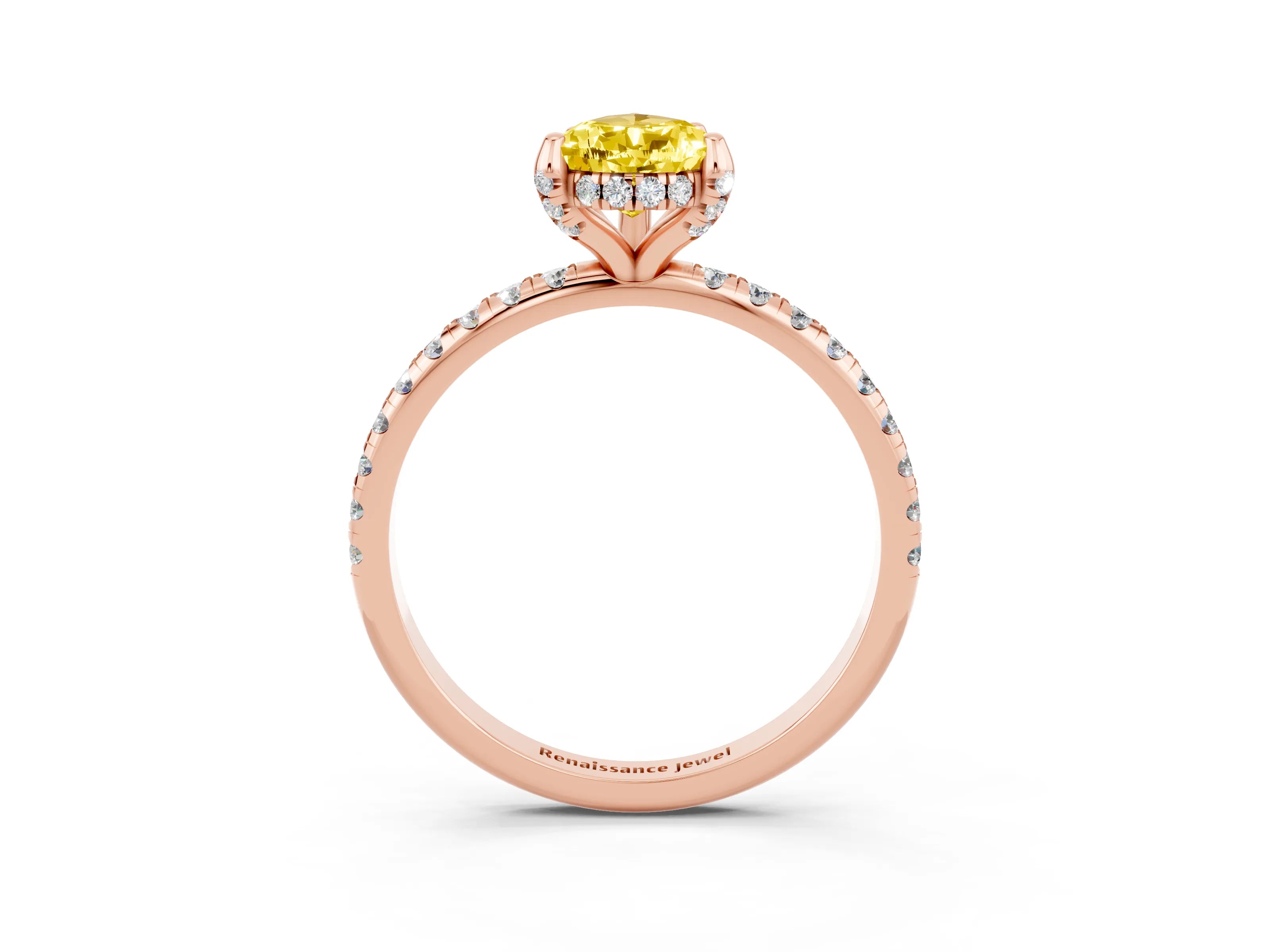Rose gold Pear Cut Diamond Solitaire Ring with Four-Prong Setting and Pavé Band_3