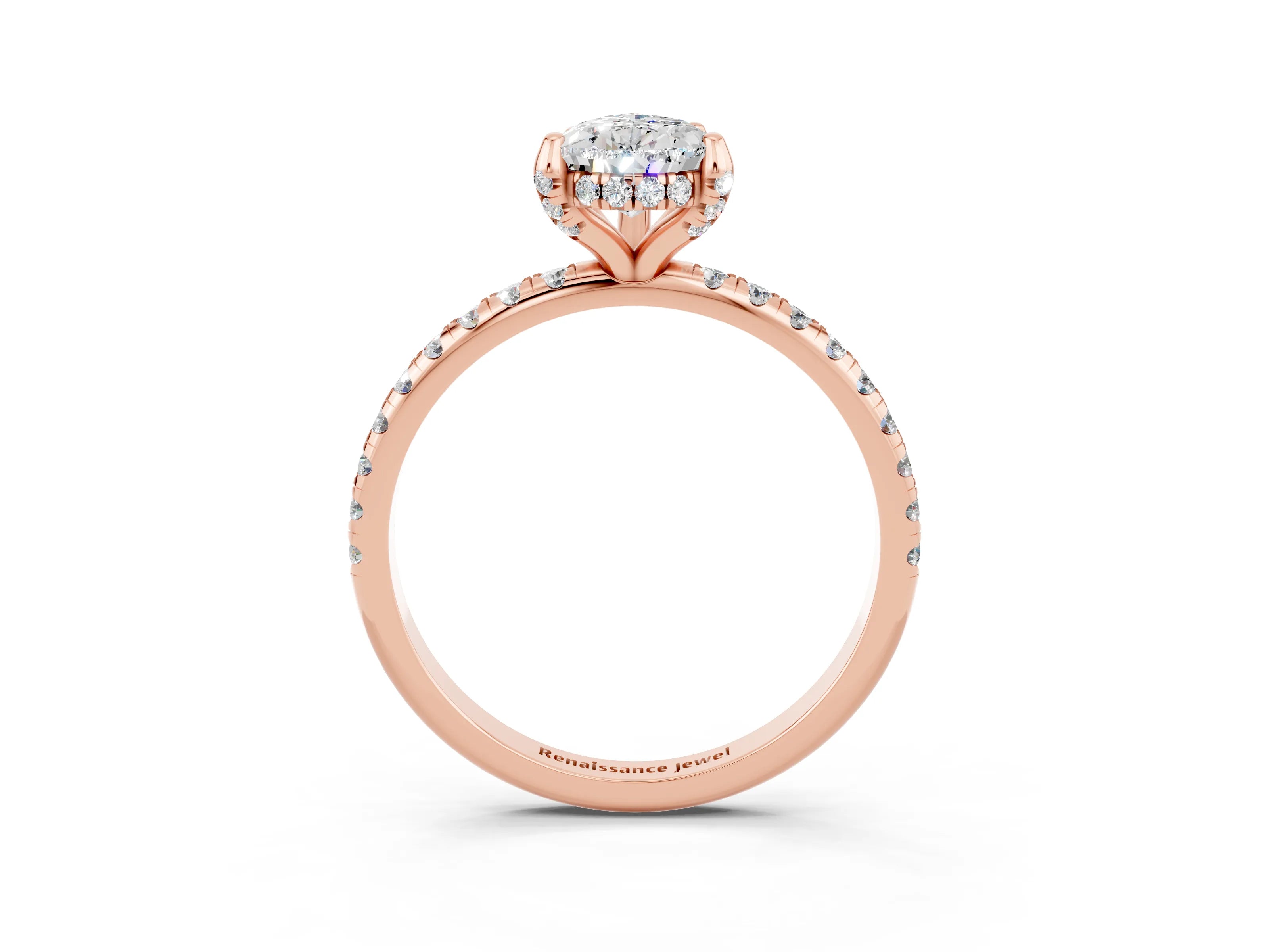 Rose gold Pear Cut Diamond Solitaire Ring with Four-Prong Setting and Pavé Band_3