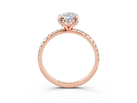 Rose gold Pear Cut Diamond Solitaire Ring with Four-Prong Setting and Pavé Band_3