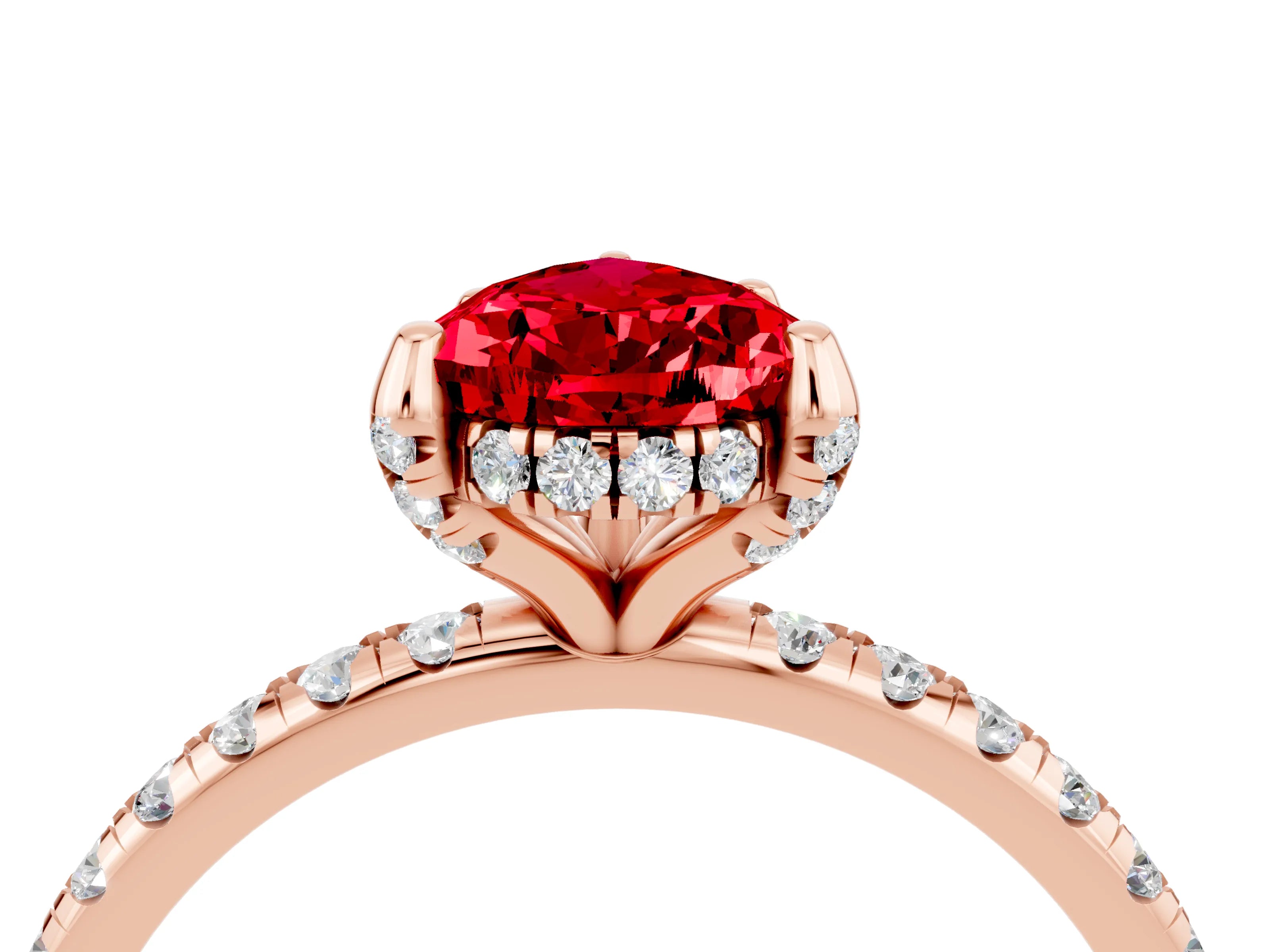Rose gold Pear Cut Diamond Solitaire Ring with Four-Prong Setting and Pavé Band_4