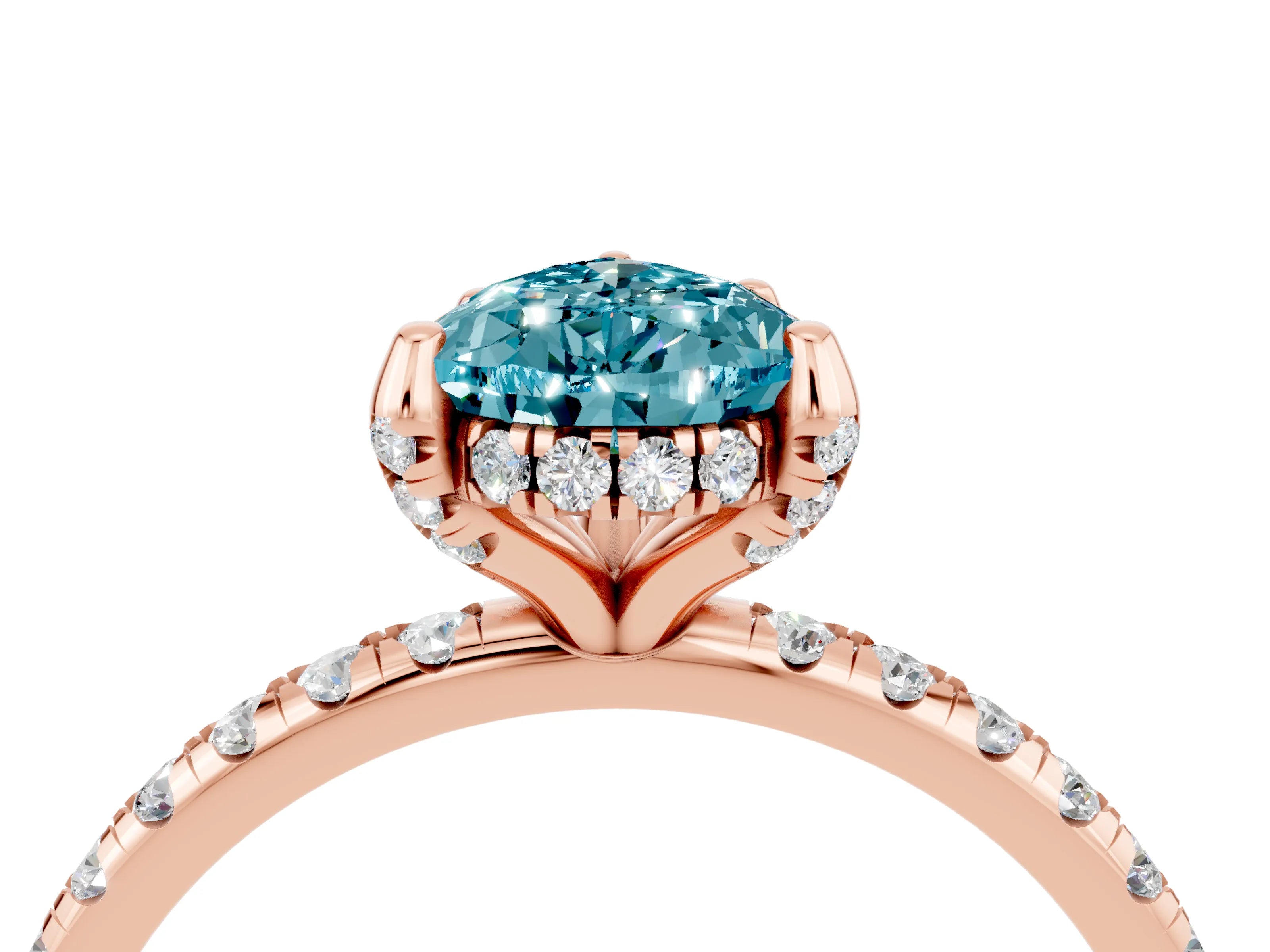 Rose gold Pear Cut Diamond Solitaire Ring with Four-Prong Setting and Pavé Band_4