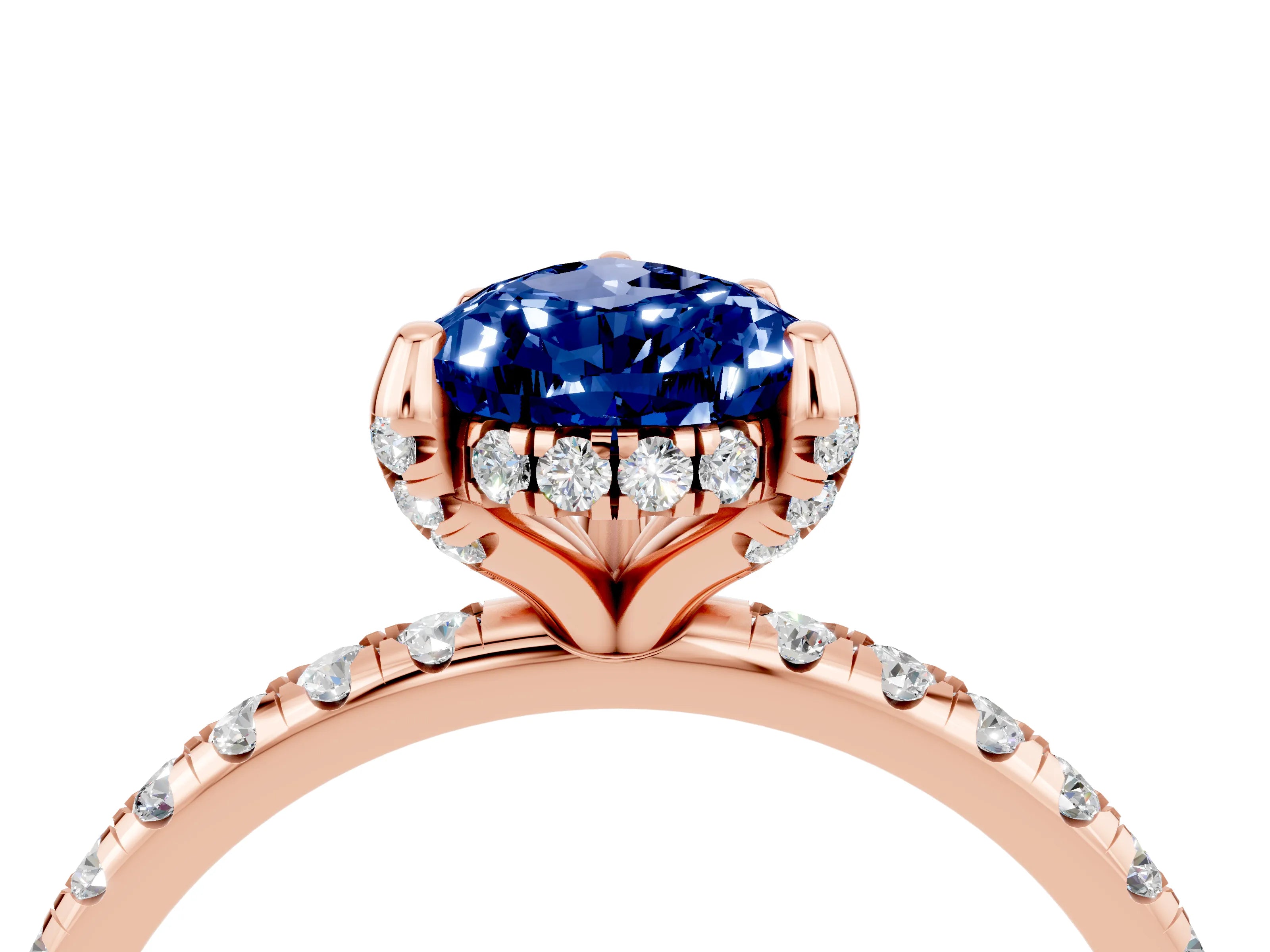 Rose gold Pear Cut Diamond Solitaire Ring with Four-Prong Setting and Pavé Band_4