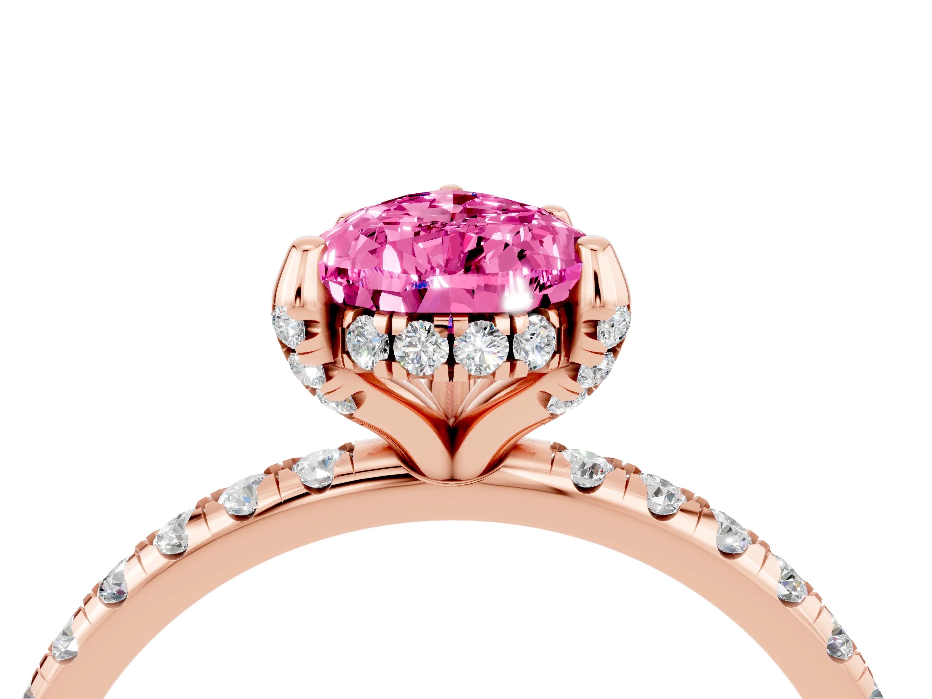 Rose gold Pear Cut Diamond Solitaire Ring with Four-Prong Setting and Pavé Band_4