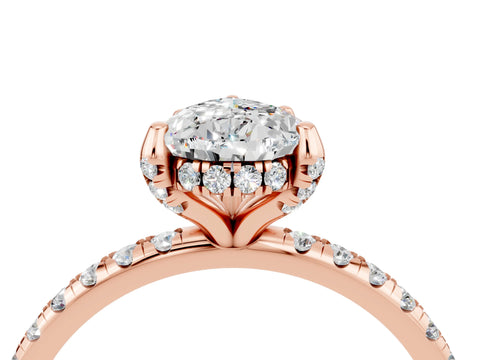 Rose gold Pear Cut Diamond Solitaire Ring with Four-Prong Setting and Pavé Band_4