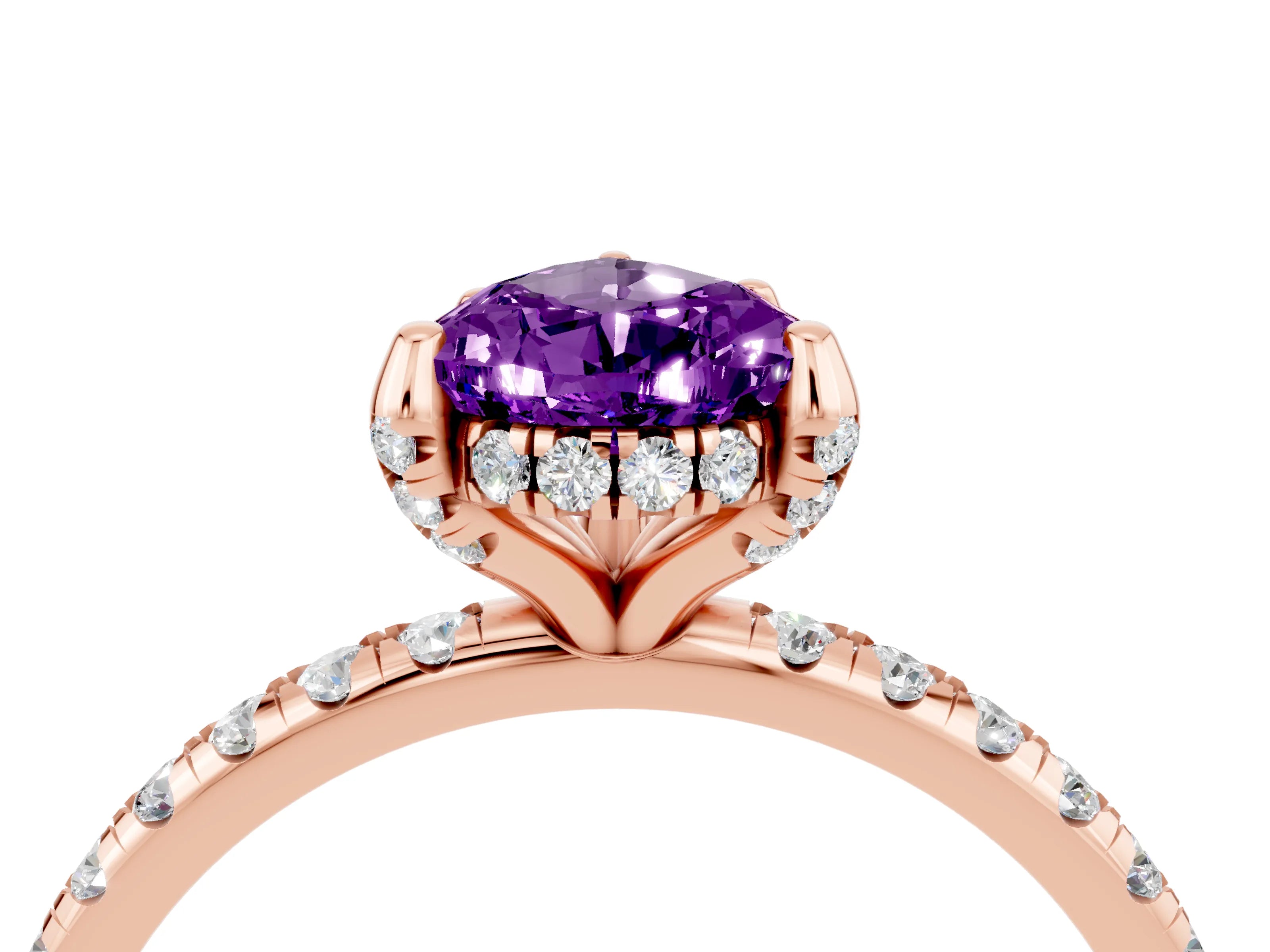 Rose gold Pear Cut Diamond Solitaire Ring with Four-Prong Setting and Pavé Band_4