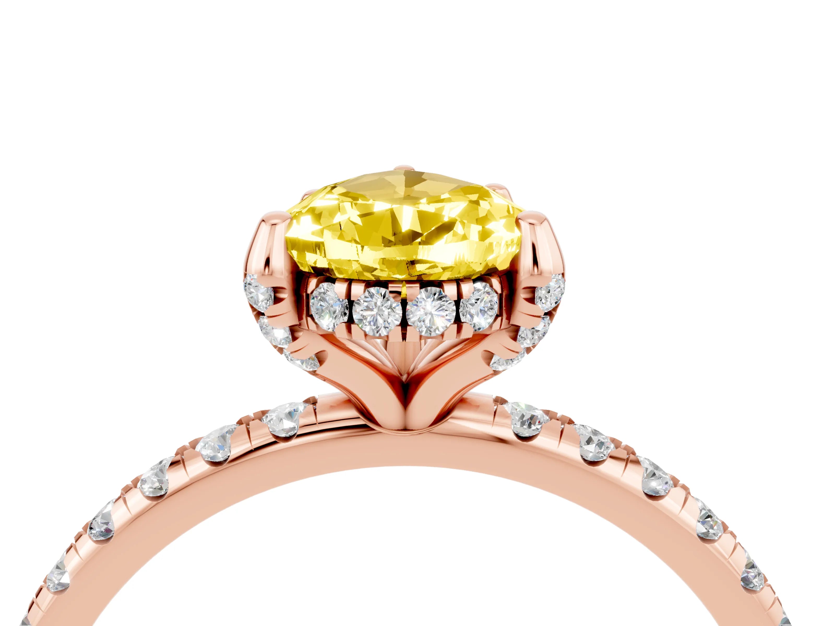 Rose gold Pear Cut Diamond Solitaire Ring with Four-Prong Setting and Pavé Band_4
