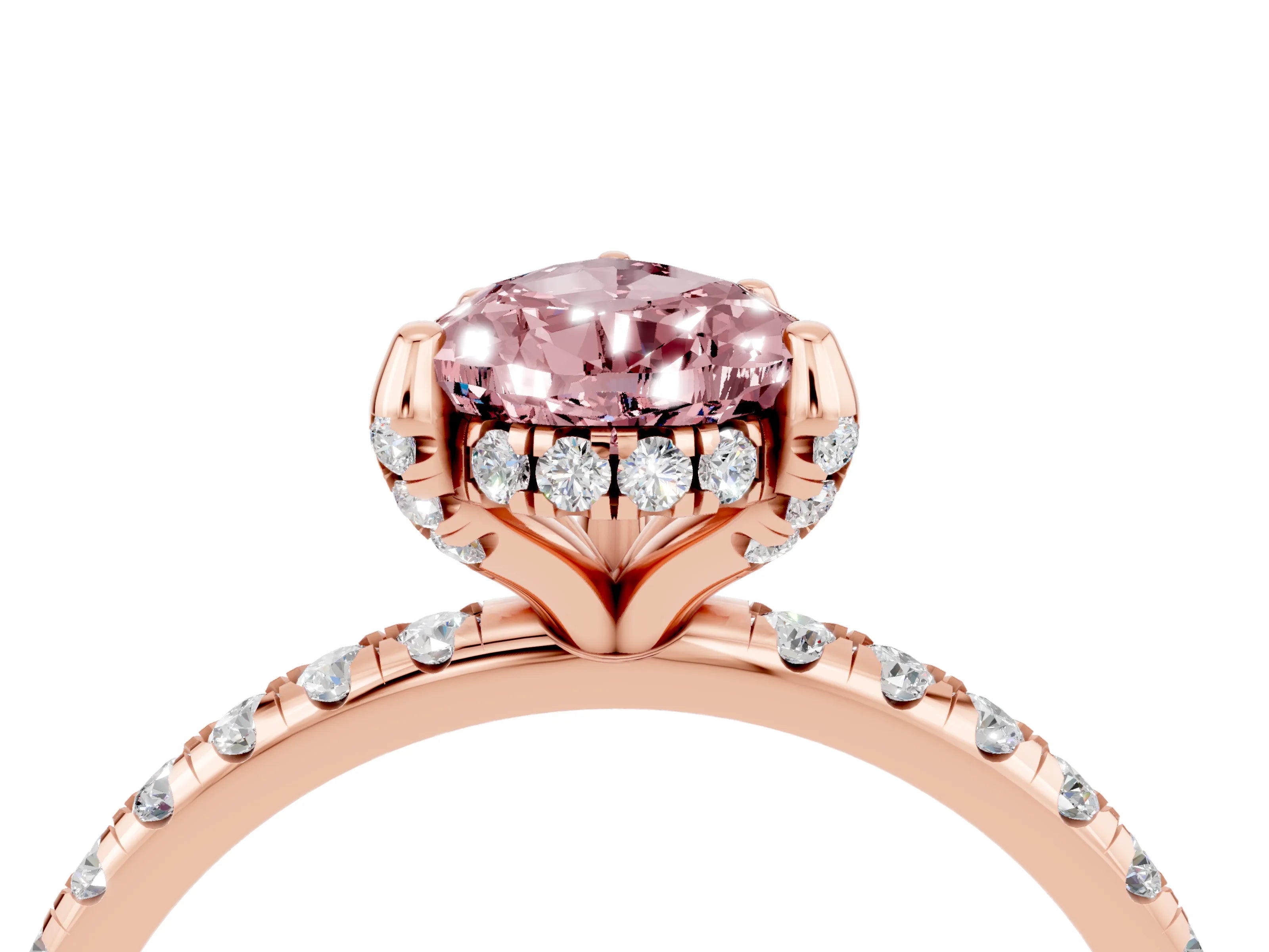 Rose gold Pear Cut Diamond Solitaire Ring with Four-Prong Setting and Pavé Band_4
