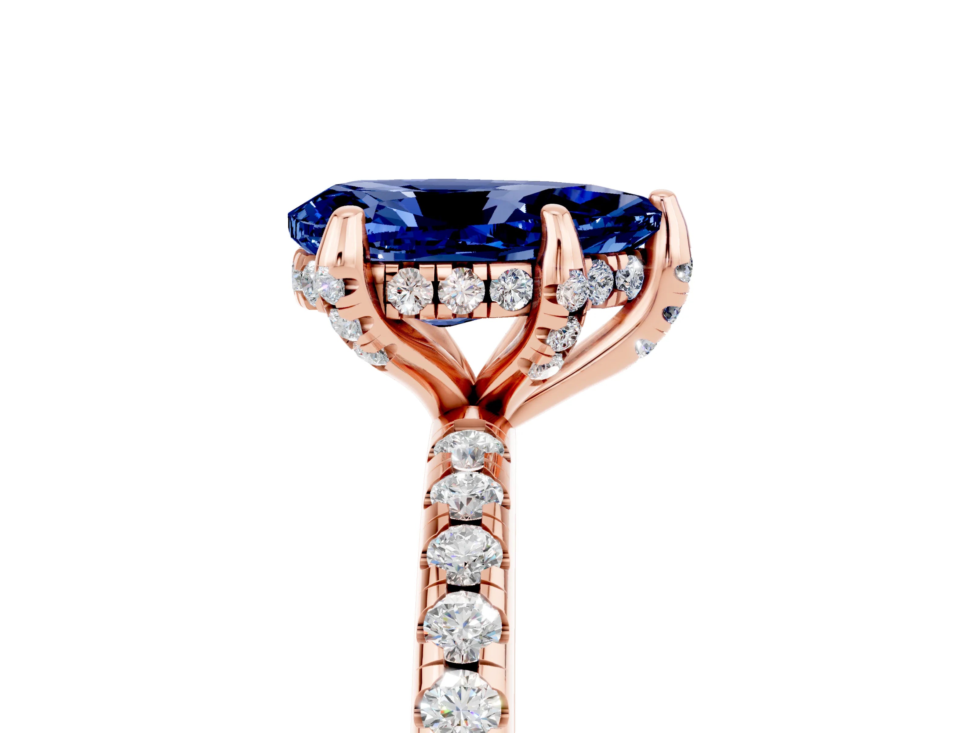 Rose gold Pear Cut Diamond Solitaire Ring with Four-Prong Setting and Pavé Band_5
