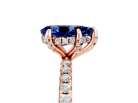 Rose gold Pear Cut Diamond Solitaire Ring with Four-Prong Setting and Pavé Band_5