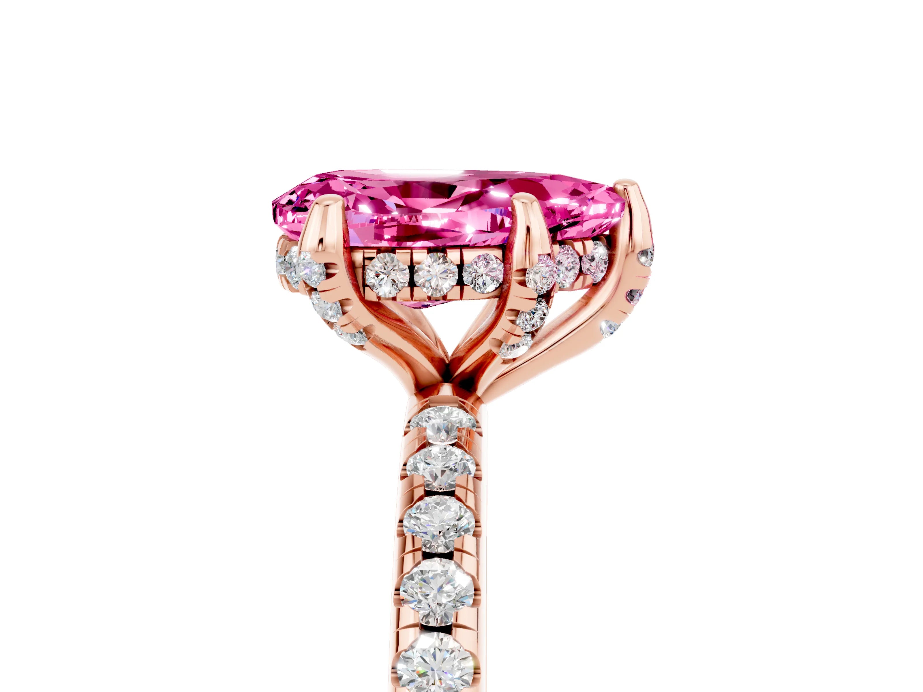 Rose gold Pear Cut Diamond Solitaire Ring with Four-Prong Setting and Pavé Band_5