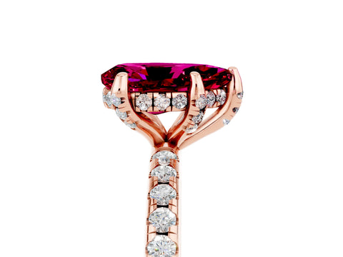 Rose gold Pear Cut Diamond Solitaire Ring with Four-Prong Setting and Pavé Band_5